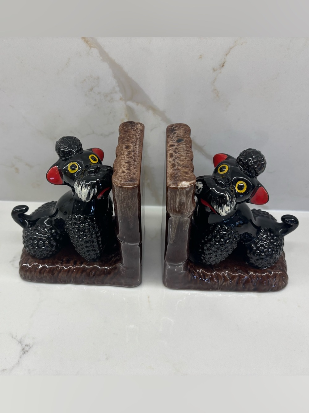 Vintage Black Poodle Ceramic Bookends 1950's - MCM Kitsch Enterprise Exclusive